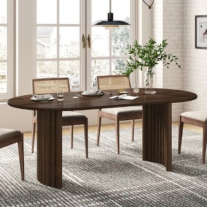 SpassWay 30" Height Elegant Oval Wooden Table Versatile Dining, Conference Gathering Solution with Dual Pedestal Base in Black/Walnut/Natural Finish - 1 of 4