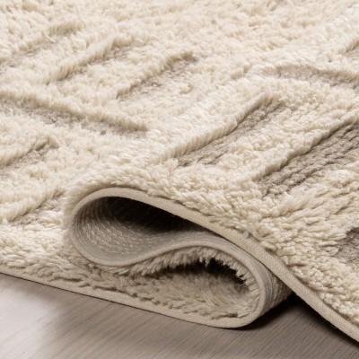 Ivory Geometric Wool Machine Washable Indoor Area Rug, 5' x 8'