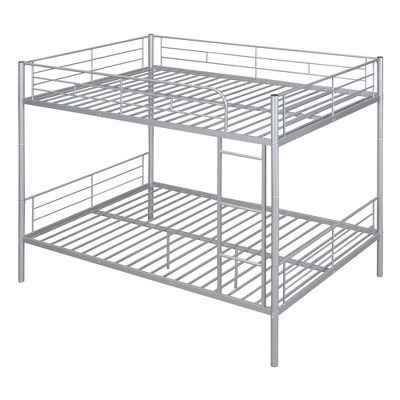 NicBex Metal Bunk Bed with Ladder,Low Loft Bed with Full-Length Guardrails,Silver/White/Black