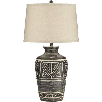 John Timberland Miguel Rustic Table Lamp Southwest 32" Tall Earth Tone Linen Drum Shade for Bedroom Living Room Bedside Nightstand Office Kids House