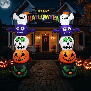 Angel Sar 8.2FT Halloween Inflatable Pumpkin Archway, Cute Ghost and Pumpkin Decor with LED Lights, Outdoor Yard Garden Party Decoration - 1 of 4