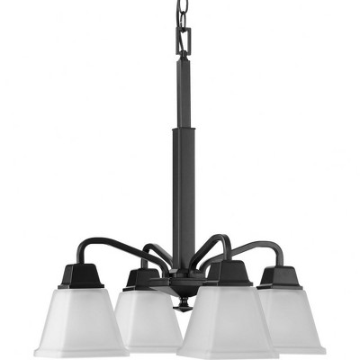 Progress Lighting, Clifton Heights, 4-Light Chandelier, Matte Black, Etched Square Glass Shades