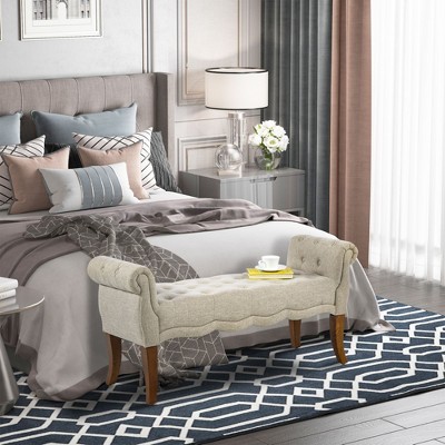NicBex Modern 52" Bench Linen Upholstered Ottoman Bench with Armrests for Bedroom and Entryway