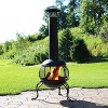 Sunnydaze Outdoor Backyard Patio Steel Wood-Burning Fire Pit Chiminea with Rain Cap and Mesh Sides - 66" - Black - 2 of 4