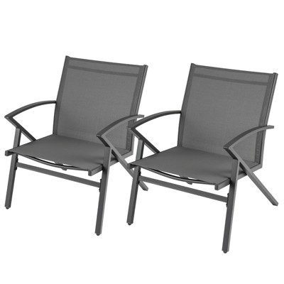 Tangkula 2/4 PCS Patio Chairs Lawn Chairs with Curved Backrests and Armrests Breathable Fabric Outdoor Chairs Grey