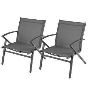 Tangkula 2/4 PCS Patio Chairs Lawn Chairs with Curved Backrests and Armrests Breathable Fabric Outdoor Chairs Grey - 1 of 1