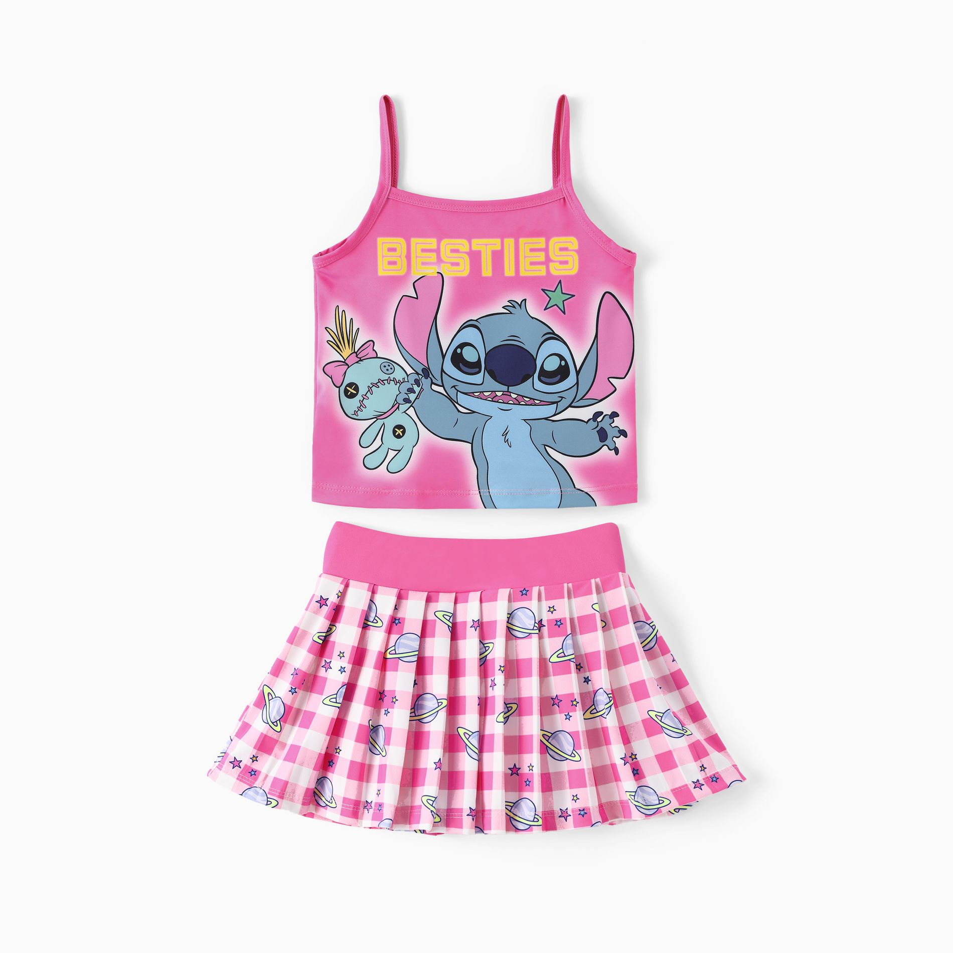 Disney Stitch Kids Girls' 2pc Athletic Outfits Camisole Top & Skirt Set Hot Pink 8