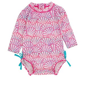 RuffleButts Baby Girls Mermaid Long Sleeve UPF50+ One Piece Rash Guard - 1 of 4