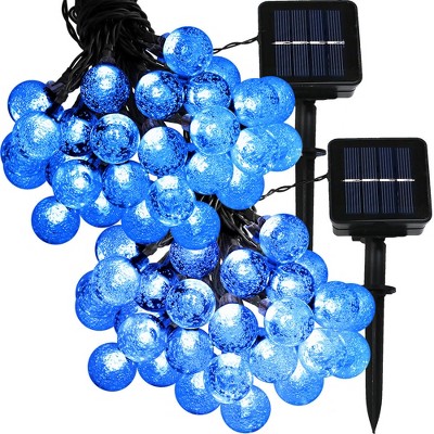 Sunnydaze Outdoor Hanging 30 Count Solar Powered LED Globe Patio Deck Railing String Lights - 20' - Blue - 2pk