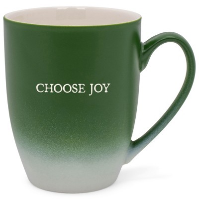 Elanze Designs Choose Joy Two Toned Ombre Matte Green and White 12 ounce Ceramic Stoneware Coffee Cup Mug