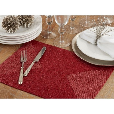 Red Beaded Design Rectangular Placemats Set of 4