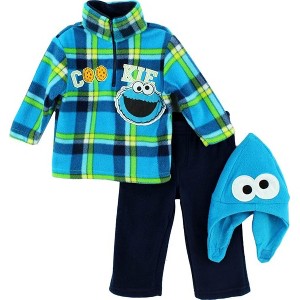 Sesame Street Toddler Boys' 3-Piece Cookie Monster Fleece Set with Hat - 1 of 4