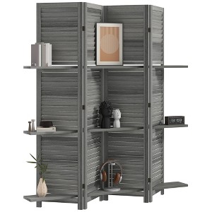 HOMCOM 67" Tall Wood Privacy Screen Room Divider with 3 Display Shelves, and Folding Storage for Bedroom or Home Office - 1 of 4