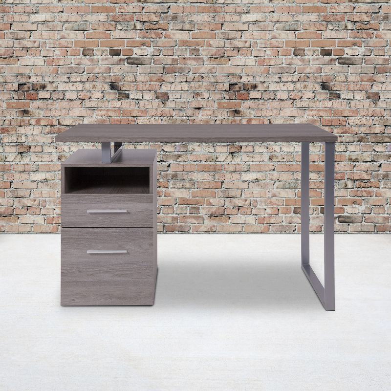 Flash Furniture Harwood Desk with Two Drawers and Metal Frame, 3 of 12