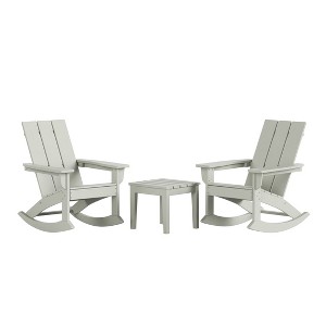 WestinTrends 3 Piece Set Outdoor Modern Rocking Chairs with Square Side Table - 1 of 4