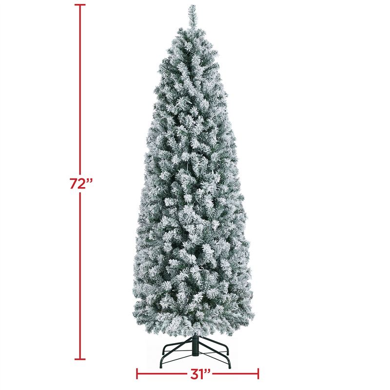 Yaheetech Prelit Flocked Pencil Artificial Christmas Tree Holiday Decoration Hinged Spruce, Green, 3 of 10