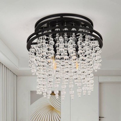 PAKOKULA 4-Light Black Glam Flush Mount Ceiling Light with Round Tier Cascading Crystal Shades