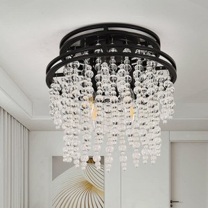 PAKOKULA 4-Light Black Glam Flush Mount Ceiling Light with Round Tier Cascading Crystal Shades - 1 of 4