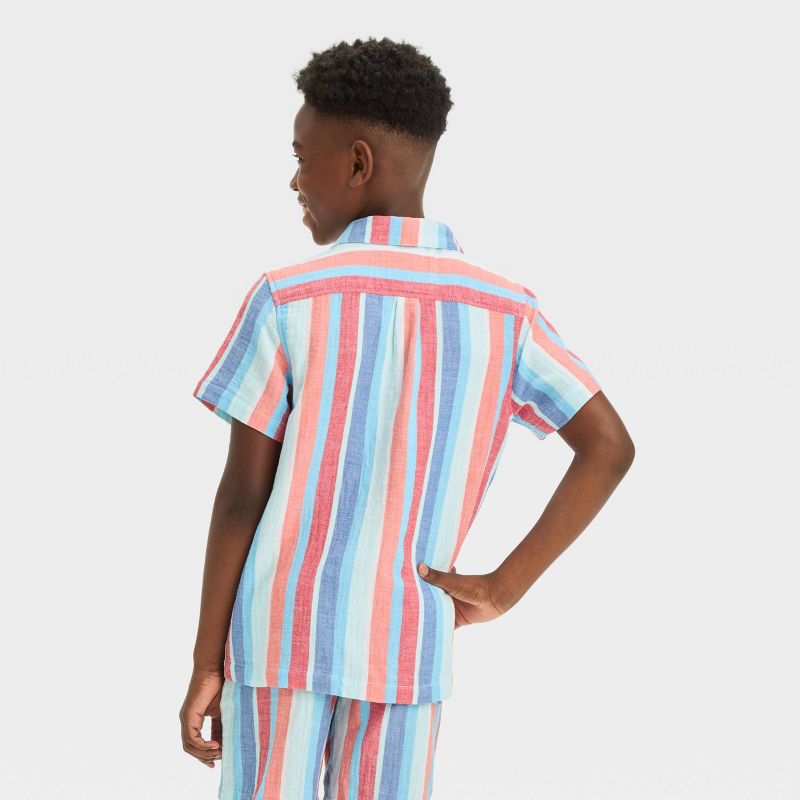 Boys' Short Sleeve Americana Vertical Striped Button-Down Shirt - Cat & Jack™ Blue, 3 of 6