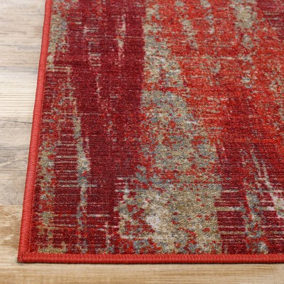 Modern Abstract Red and Beige Synthetic Non-Slip Area Rug, 2'x3'
