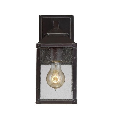 English Bronze and Gold Outdoor Wall Lantern with Seeded Glass
