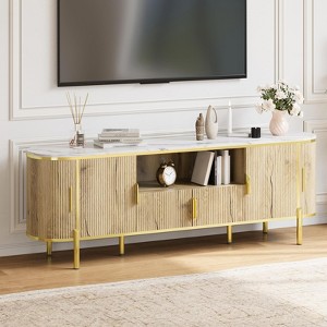 70" TV Stand with Faux Marble Top, Luxury Media Console Table with Adjustable Shelves, Curved Profile Sliding Doors - 1 of 4