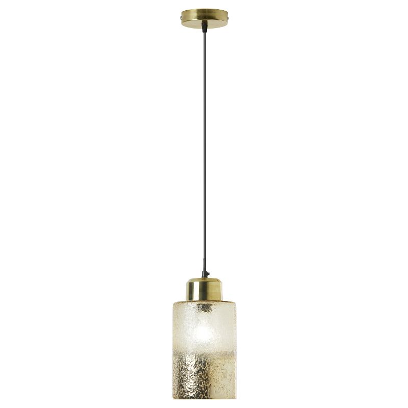 River of Goods 6&#34; Aimee Textured Metallic Gold and Clear Ombre Glass Cylinder Shaped Pendant Lamp, 1 of 10
