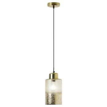 River of Goods 6" Aimee Textured Metallic Gold and Clear Ombre Glass Cylinder Shaped Pendant Lamp