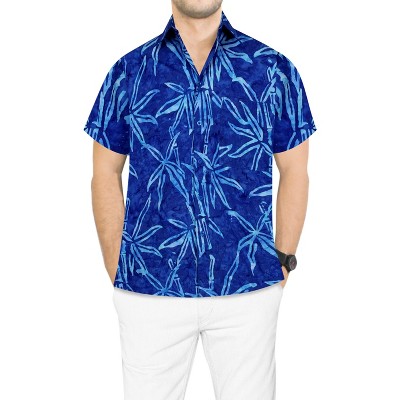 LA LEELA Men's Button Down Hawaiian Shirt Stylish Beach Short Sleeves Aloha Party Casual Tops Funky Holidays Shirts S Cobalt Allium Flower Outline