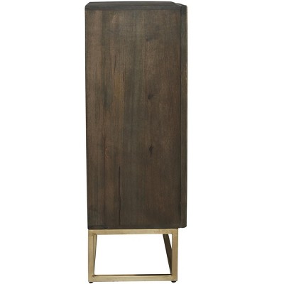 Contemporary Brown and Gold Mango Wood Glass-Paneled Chest