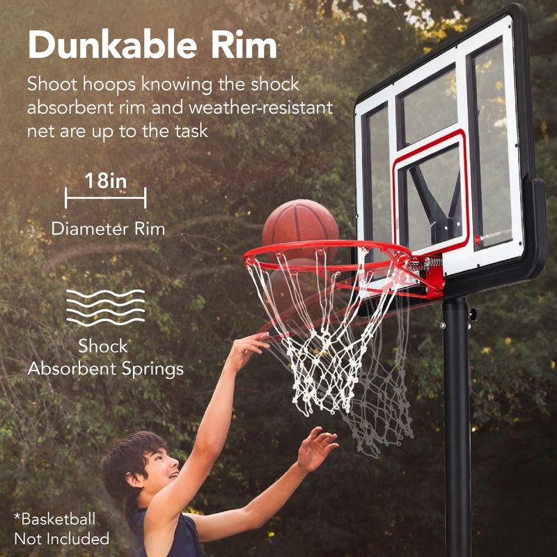 Best Choice Products Adjustable Regulation-Size Basketball Hoop, Portable Sport System w/ Fillable Base, 2 Wheels - Clear, 5 of 10