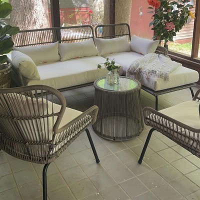 Latigo 3pc rattan patio chat deals set