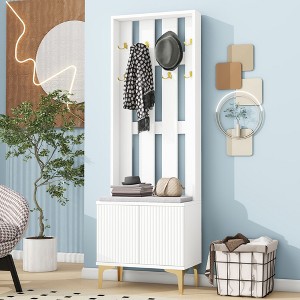 NicBex Hall Tree with Bench and Shoe Storage Stylish Coat Rack with Cushioned Bench, Adjustable Dividers, 8 Hooks for Hallway, Living Room - 1 of 4