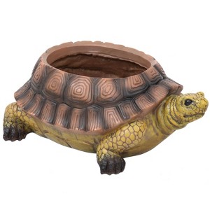 Sunnydaze Polyresin Teddy the Turtle Decorative Garden Planter for Indoor or Outdoor Use - 11" W - Green and Brown - 1 of 4