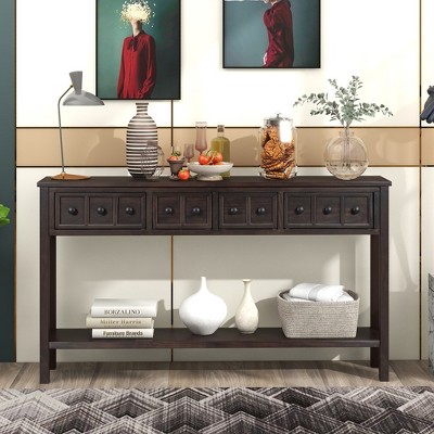 Rustic Entryway Console Table, 60" Long Sofa Table With 2 Different Size Drawers, Bottom Shelf,Storage Console Table For Living Rooms