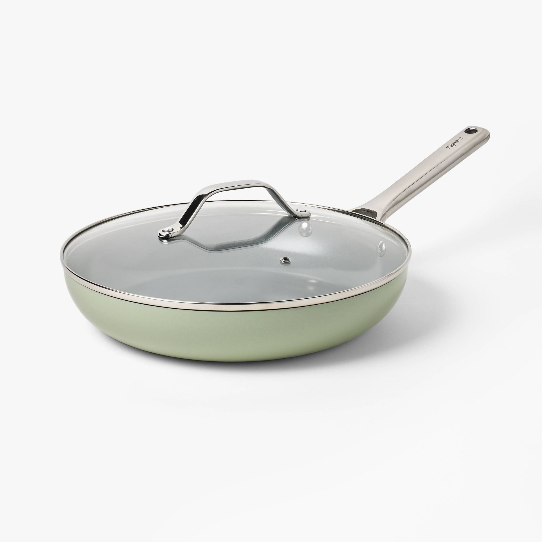 12" Nonstick Ceramic Coated Aluminum Frying Pan with Cover Sage Green - Figmint™