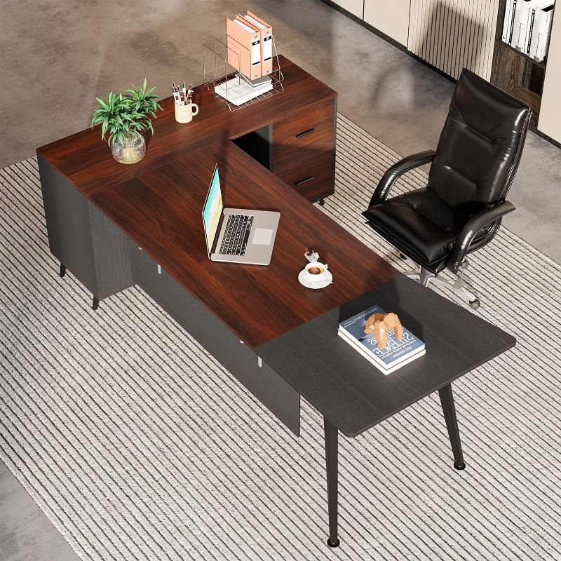 Tribesigns L-Shaped Executive Desk with File Cabinet, Home Office Computer Desk Workstation Set, 4 of 8