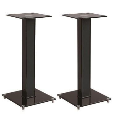 Monoprice Elements Speaker Stand - 18 Inch (Pair) With Cable Management, Strong Tempered Glass Base With Floor Spikes