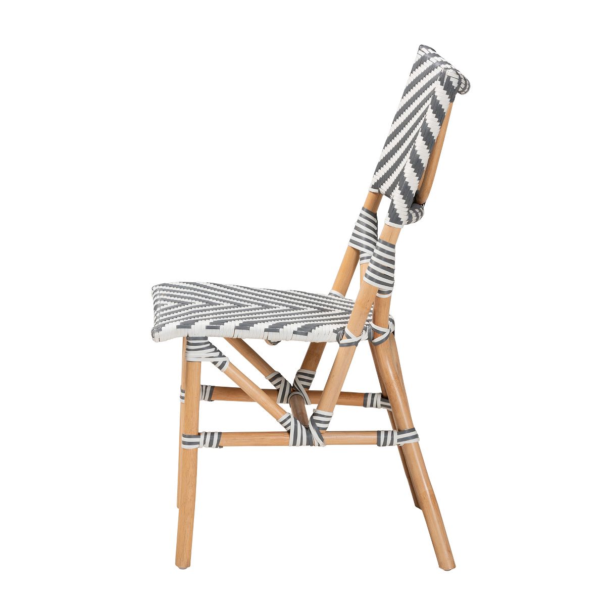 bali & pari Shai Modern French Grey and White Weaving and Natural Rattan Bistro Chair - thumbnail 4