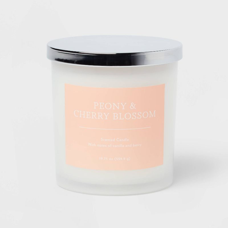 2-Wick 19.75oz Lidded Milky Glass Jar Peony and Cherry Blossom Candle - Threshold&#8482;, 1 of 5