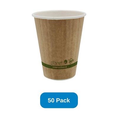Planet+ 8 oz Compostable Hot Cup SFI Paper Cup PLA Lined Double Wall - Pack of 50