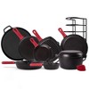 Cast Iron Cookware 17-Piece Set - Pre-Seasoned 6" + 8" + 10" + 12" Skillet + Grill Pan + Lid + Griddle + Pizza Pan + Dutch Oven + Rack. - 2 of 4