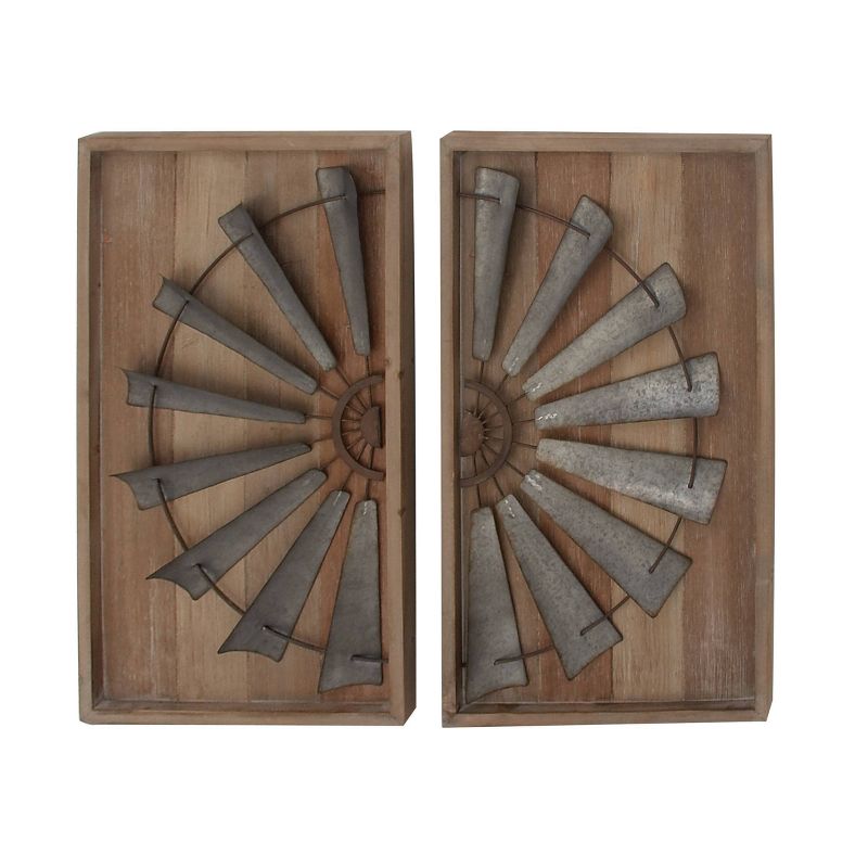 Wood Windmill Wall Decor with Wood Backing Set of 2 Gray - Olivia &#38; May, 4 of 6