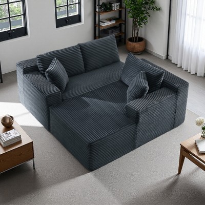 103" Modular Corduroy L-Shaped Sectional Sofa, Deep Seat