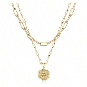 Dainty Initial Necklaces for Women - Cute Hexagon Letter Layered Necklaces - 1 of 4