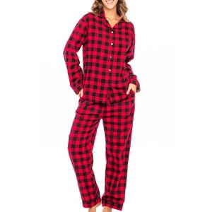 ADR Women's Flannel Pajamas Set, Warm Cotton Women's Flannel Pajama Pants with Pockets & Button Up Flannel Pajama Top - 1 of 4