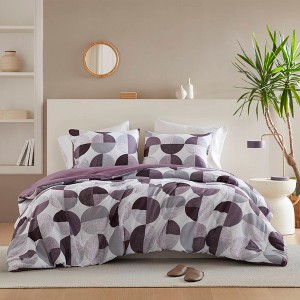 3Pcs Geometric Print Comforter Set, Premium Touch Contemporary Style All Season Bedding Set with Matching Shams - 1 of 4