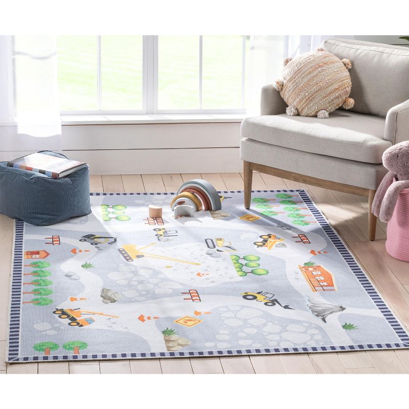 Well Woven Construction Vehicles Playmat Apollo Kids Collection Grey Multi Area Rug, 3 of 11