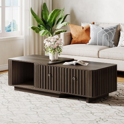 Tribesigns Extendable Coffee Table with Storage, 43"-65" Long Rectangle Center Cocktail Table with 2 Drawers & Shelves for Living Room, Dark Grey