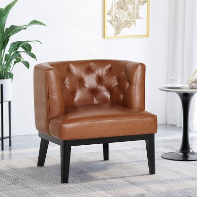 Clough Contemporary Faux Leather Tufted Accent Chair Cognac Brown/Dark Brown - Christopher Knight Home